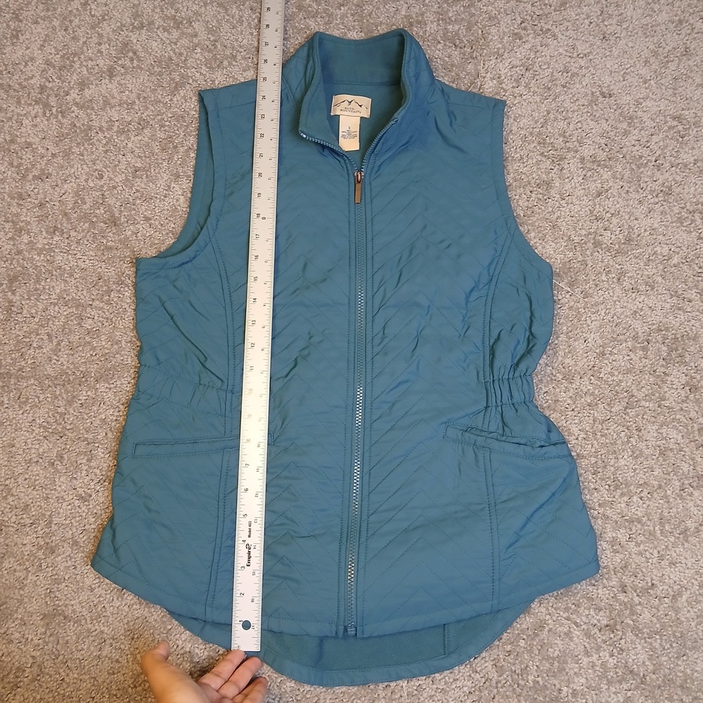 Blue Mountain Women Quilted Puffer Vest Teal Blue Chevron Fleece Lined Small - Picture 5 of 10